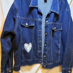 Y2K Patchwork and Lace Heart Country Girl Dark Wash Blue Jean Jacket size 18
